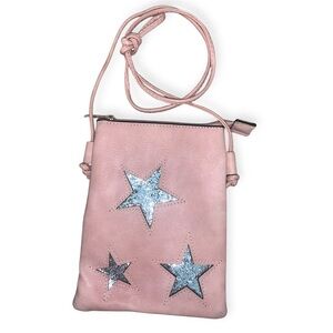 Sequin Stars Vegan Leather Small Crossbody Bag rose pink